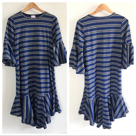 LuLaRoe Dresses & Skirts - LuLaRoe Maurine Dress Blue, Gray, and Black Size M